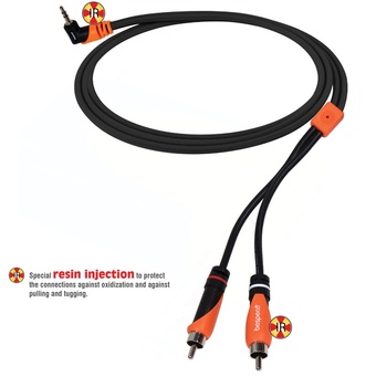 Bespeco Right Angle 3.5mm Stereo Jack to 2 RCA Male Interlink Cable (Black/Orange, 6')