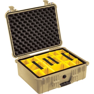 Pelican 1554 Waterproof 1550 Case with Yellow and Black Divider Set (Desert Tan)