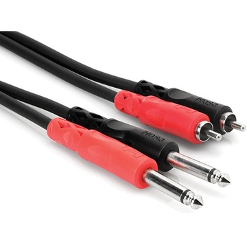 Hosa CPR-203 Two 1/4" Phone Male to Two RCA Male Unbalanced Cable (Moulded Plugs) - 10'