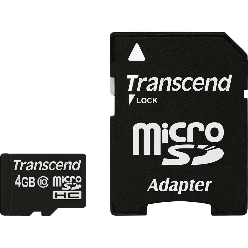 Transcend 4GB microSDHC Memory Card Class 10 With microSD Adapter