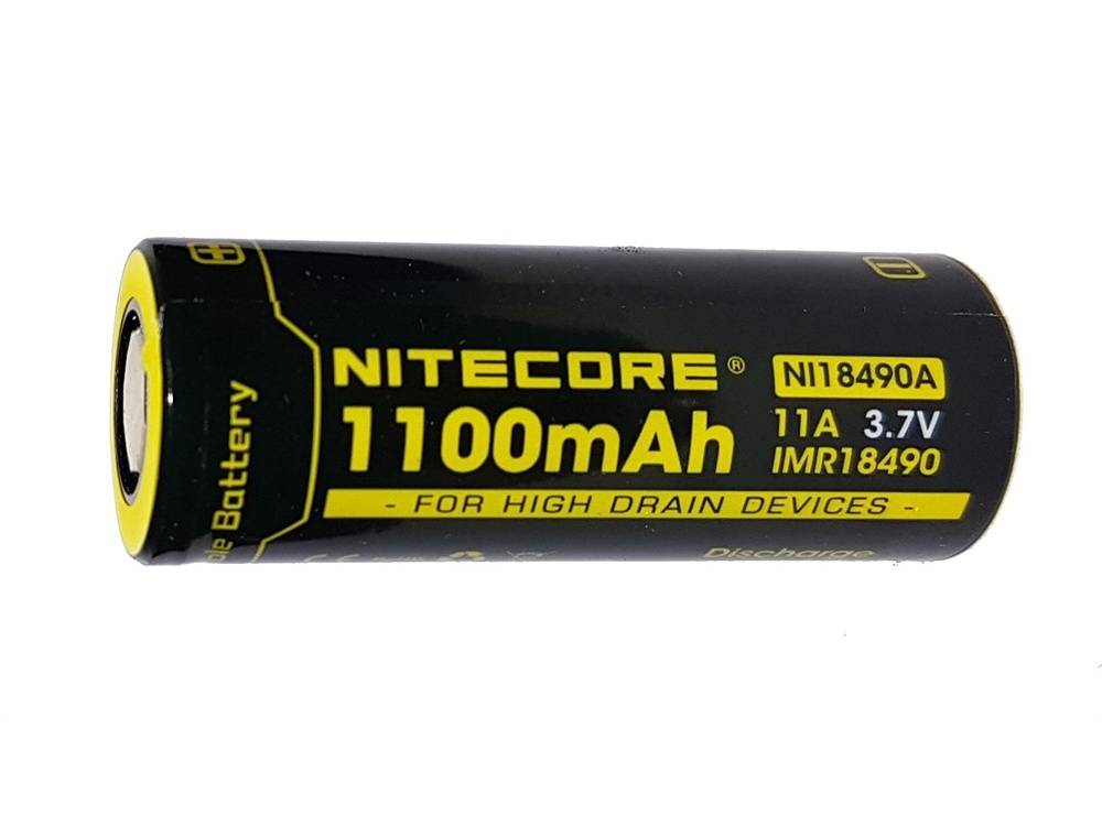 NITECORE NI18490A Flat Top Li-Ion Rechargeable IMR 18490 Battery (1100mAh)