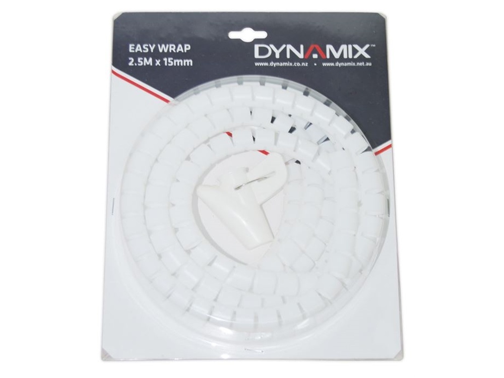 DYNAMIX Easy Wrap Cable Management Solution (White, 2.5m x 15mm)