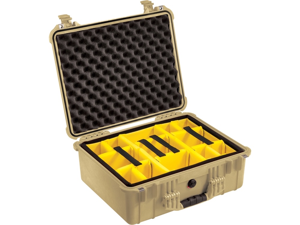 Pelican 1554 Waterproof 1550 Case with Yellow and Black Divider Set (Desert Tan)
