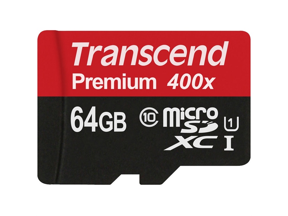 Transcend 64GB microSDXC Memory Card Premium 400x Class 10 UHS-I with microSD Adapter
