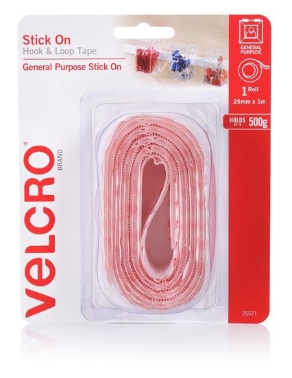 VELCRO Stick On Hook & Loop Tape (25mm x 1m, White)