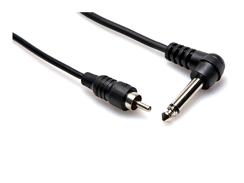 Hosa 1/4" Phone Angled Male to RCA Male Audio Interconnect Cable - 3'