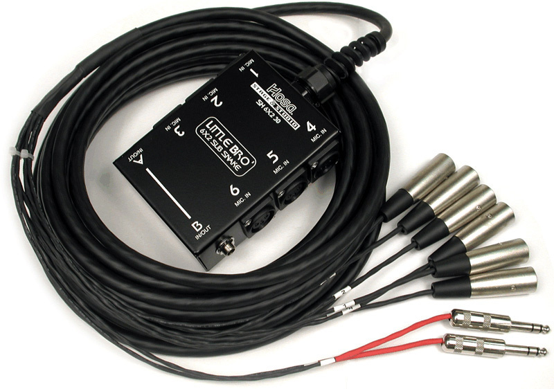Hosa SH-6X2-50 SH6X250 Little Bro Stage Box Snake with 6 Send and 2 Return Channels- 50' (15.2 m)